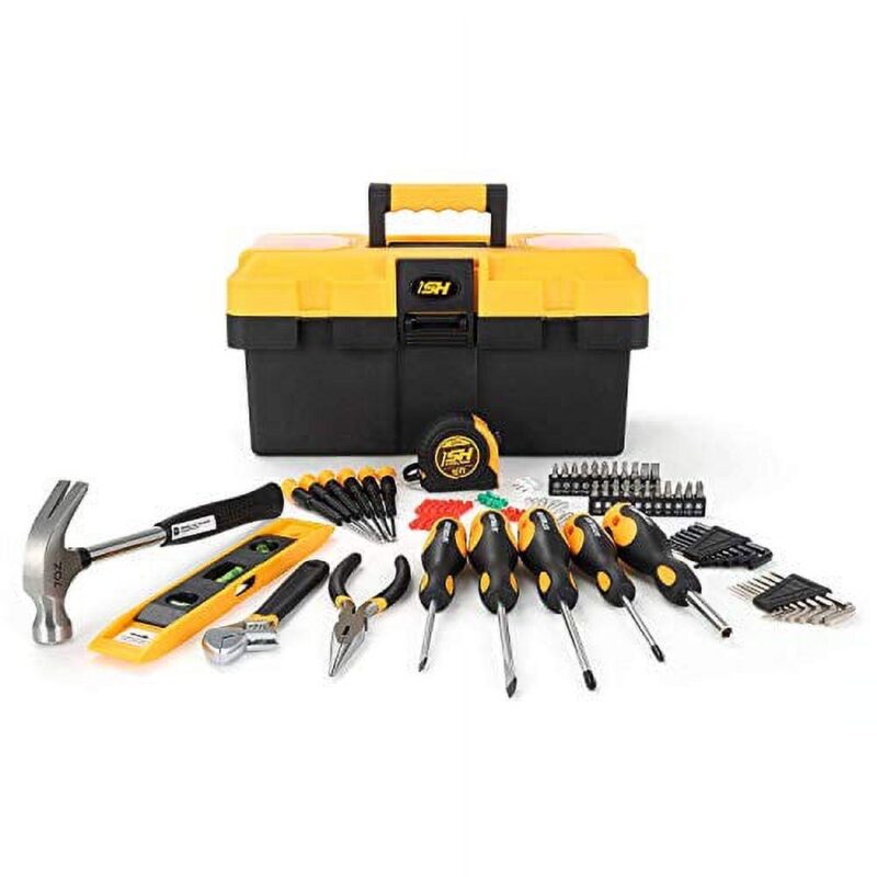 STEELHEAD 87-Piece Tool Set, Screwdriver Handle, 11 Bits, Magnetic Screwdrivers, Pliers, Tape Measure, 9a Torpedo Level, Hammer, Wrenches, Rugged 14a Tool Box