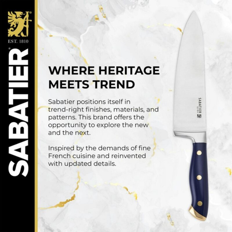 Sabatier 14 Piece Stainless Steel Forged Triple Rivet Knife Set with Acacia Block, Navy with Gold - Image 7