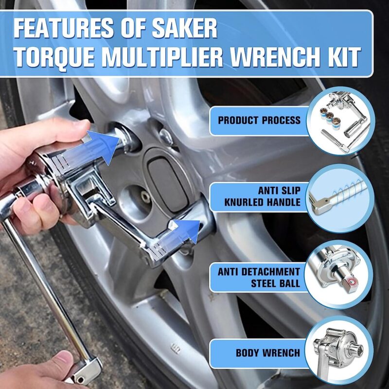 Saker Torque Multiplier Wrench Set, 1:20 Torque Multiplier, Heavy Duty Labor-Saving Nut Disassembly Tool with 17mm/19mm/21mm Sockets Perfect for Loosening Car Tire Lug Nuts - Image 3