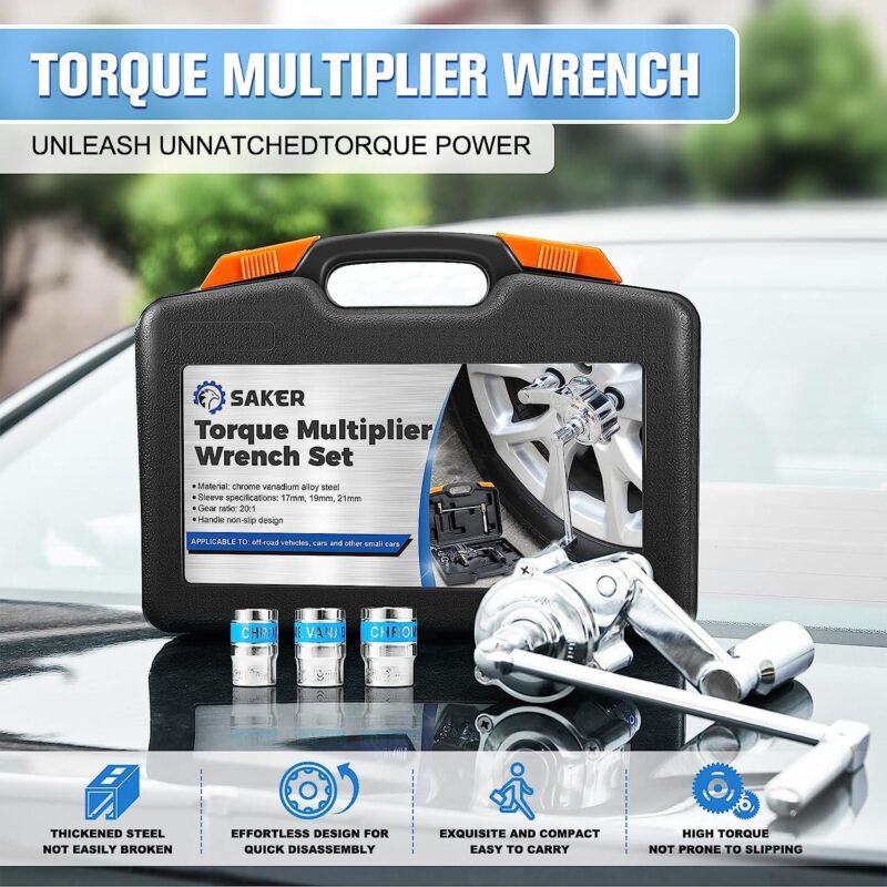 Saker Torque Multiplier Wrench Set, 1:20 Torque Multiplier, Heavy Duty Labor-Saving Nut Disassembly Tool with 17mm/19mm/21mm Sockets Perfect for Loosening Car Tire Lug Nuts - Image 6