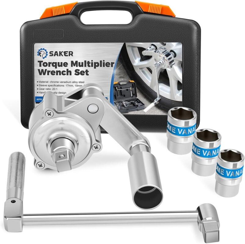 Saker Torque Multiplier Wrench Set, 1:20 Torque Multiplier, Heavy Duty Labor-Saving Nut Disassembly Tool with 17mm/19mm/21mm Sockets Perfect for Loosening Car Tire Lug Nuts