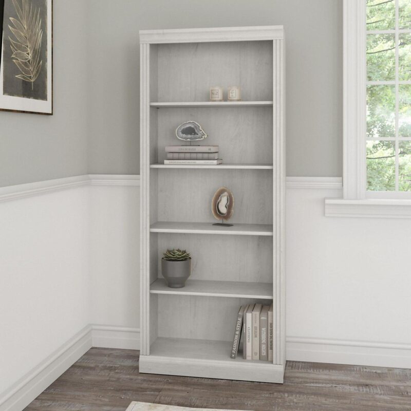 Saratoga Tall 5 Shelf Bookcase in Linen White Oak - Engineered Wood