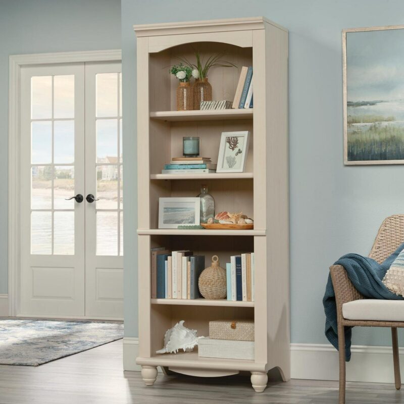 Sauder Harbor View Library Bookcase, Antiqued White Finish
