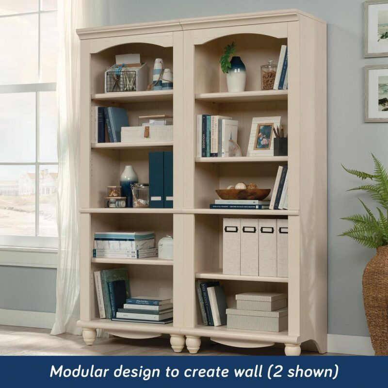 Sauder Harbor View Library Bookcase, Antiqued White Finish - Image 3