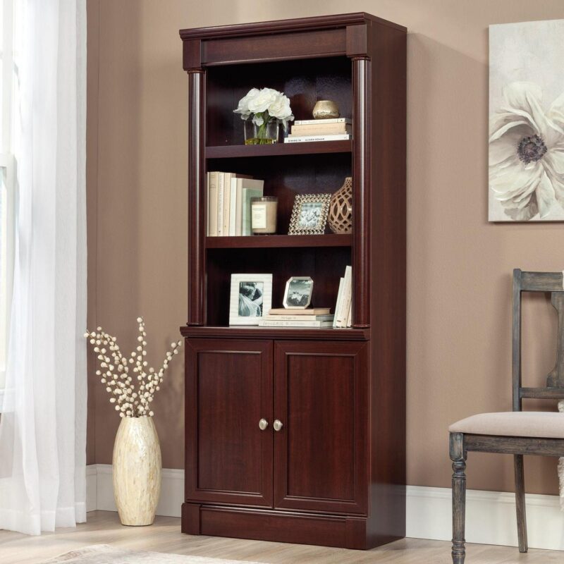 Sauder Palladia Library Bookcase With Doors, Select Cherry Finish