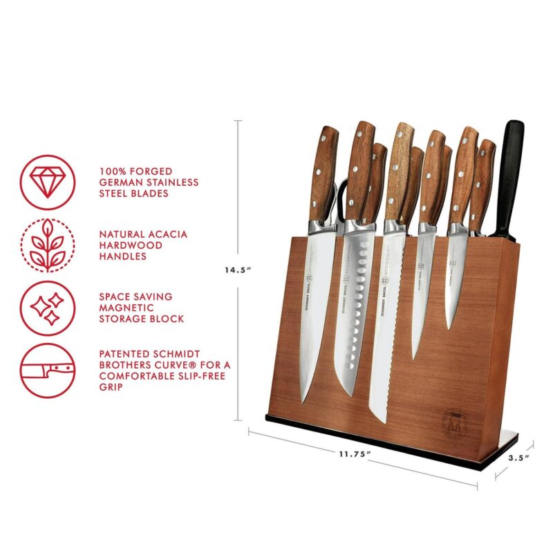 Schmidt BrothersA Cutlery 14-Piece Acacia Forged Stainless Steel Knife Block Set, Acacia Wood Handle - Image 13
