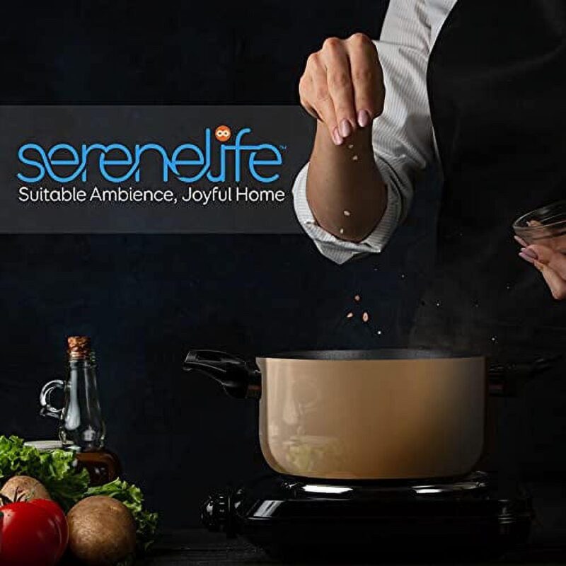 SereneLife 11 Piece Pots and Pans Non Stick Kitchenware Cookware Set, Gold - Image 8