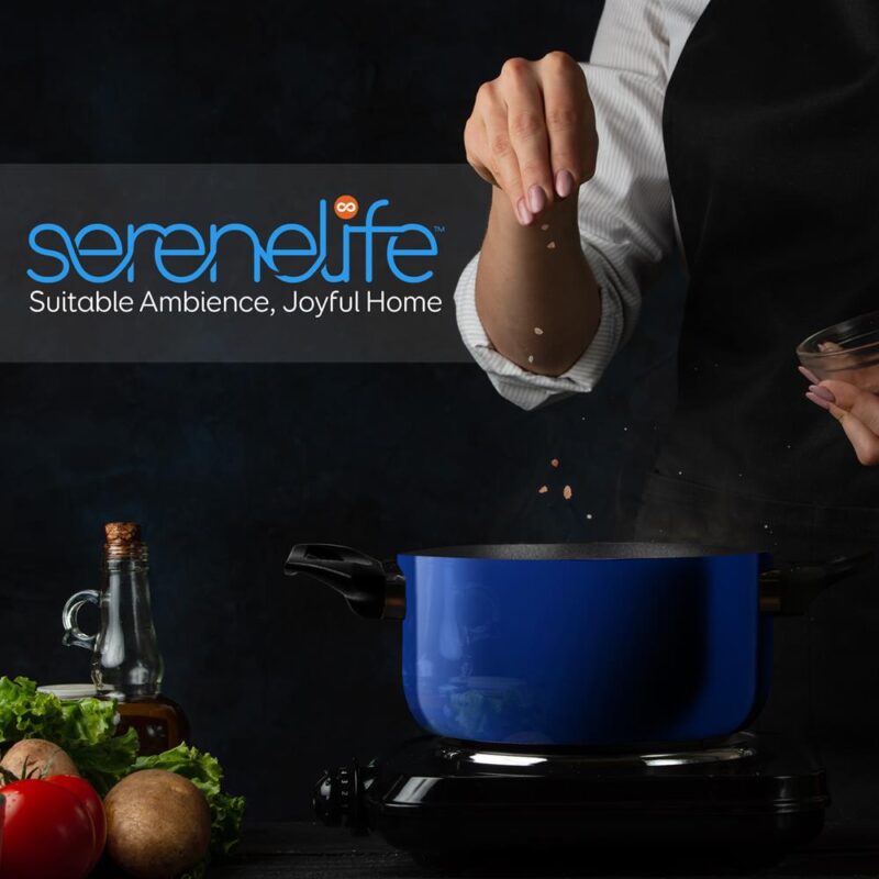 SereneLife 15 Piece Pots and Pans Non Stick Kitchenware Cookware Set, Blue - Image 8