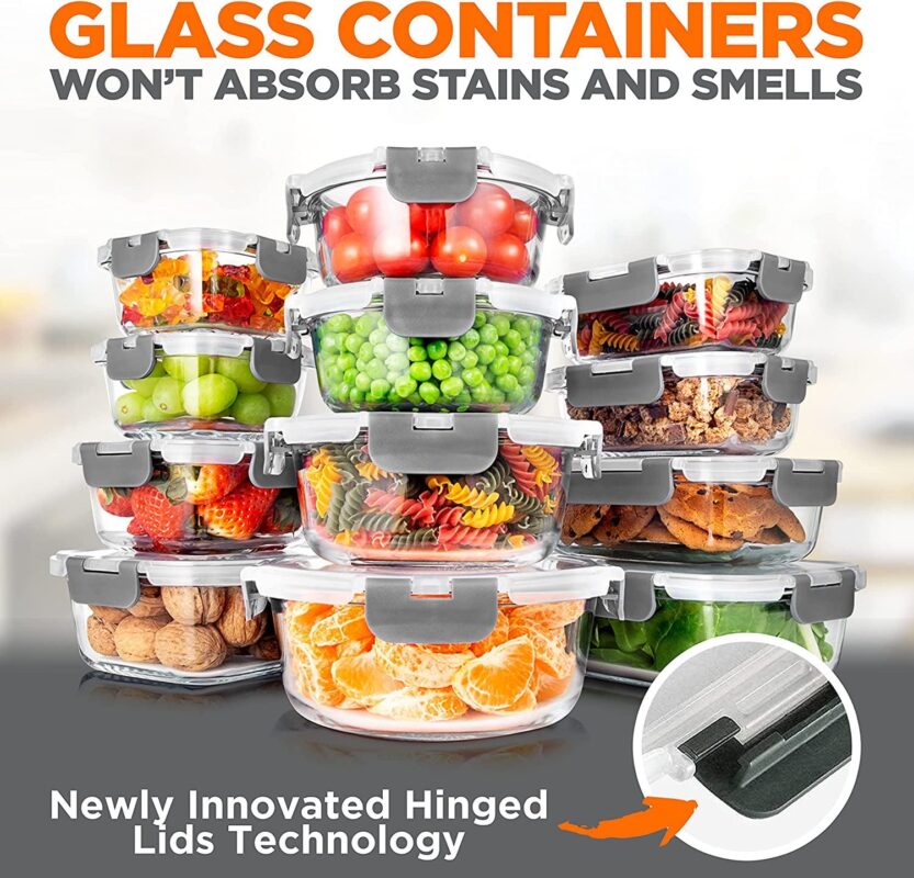 SereneLife 24-Piece Food Superior Glass Food Storage Containers Set, 11 to 35 oz. Capacity, Gray - Image 3