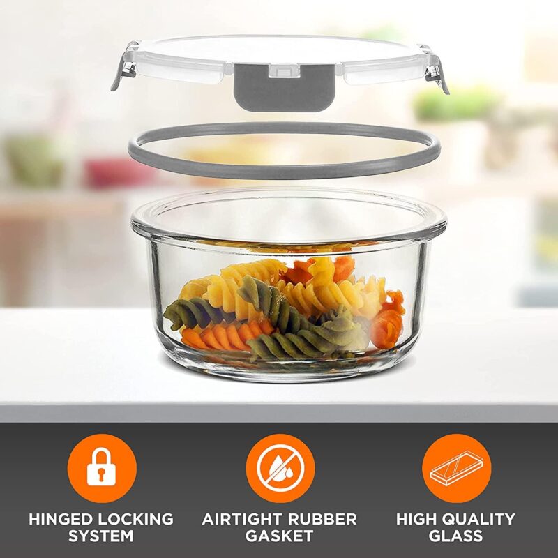 SereneLife 24-Piece Food Superior Glass Food Storage Containers Set, 11 to 35 oz. Capacity, Gray - Image 5