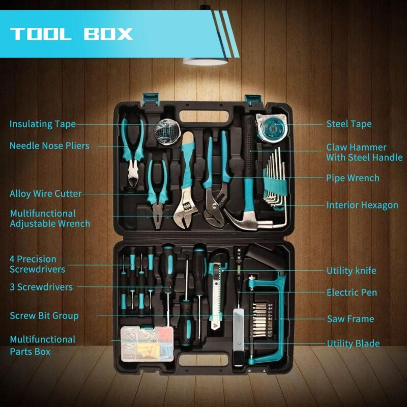 Shawty 100Pcs Hand Tool Set, Household Repair Tool Kit with Tool Box Strage Case, for Home, Garage and Office - Image 8
