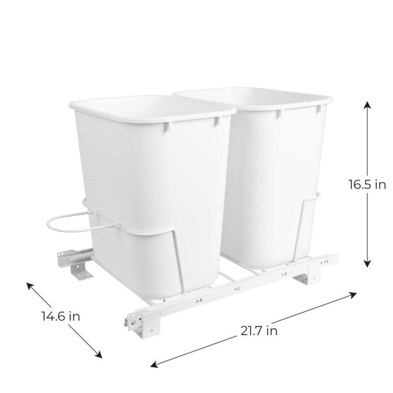 Smart Design 6 Gallon Double Pull Out Waste Basket Drawer - Set of 2 - White - Image 3