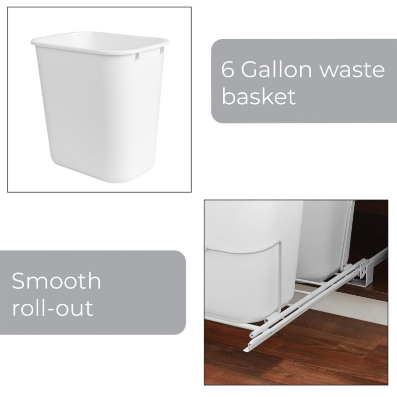 Smart Design 6 Gallon Double Pull Out Waste Basket Drawer - Set of 2 - White - Image 4