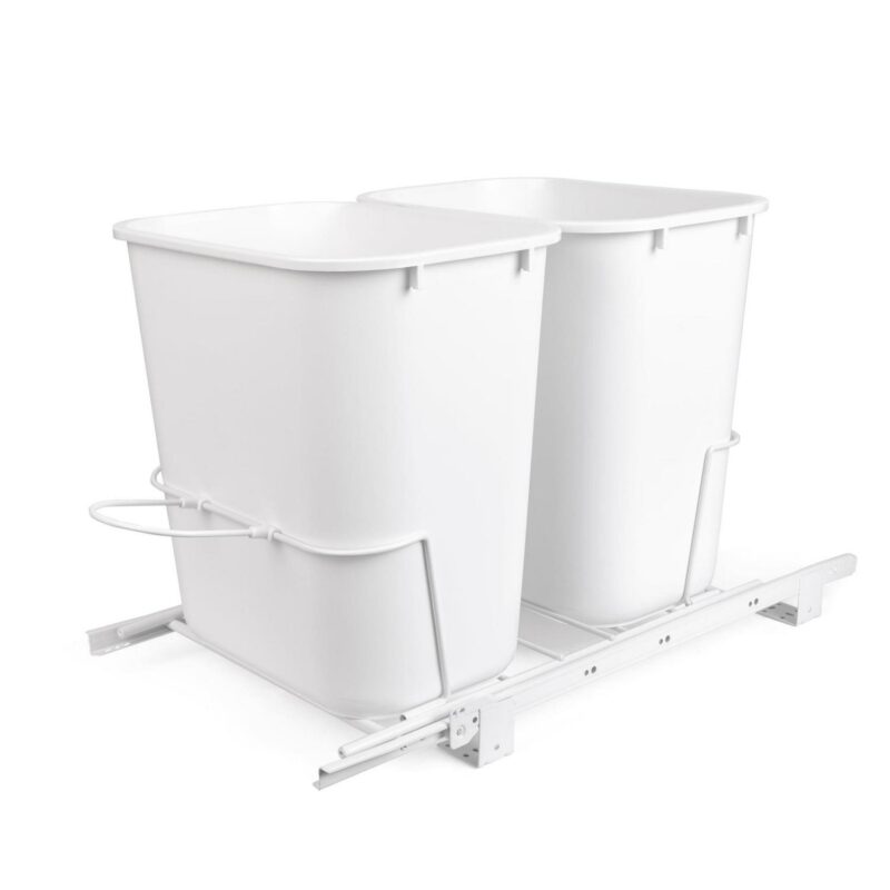 Smart Design 6 Gallon Double Pull Out Waste Basket Drawer - Set of 2 - White