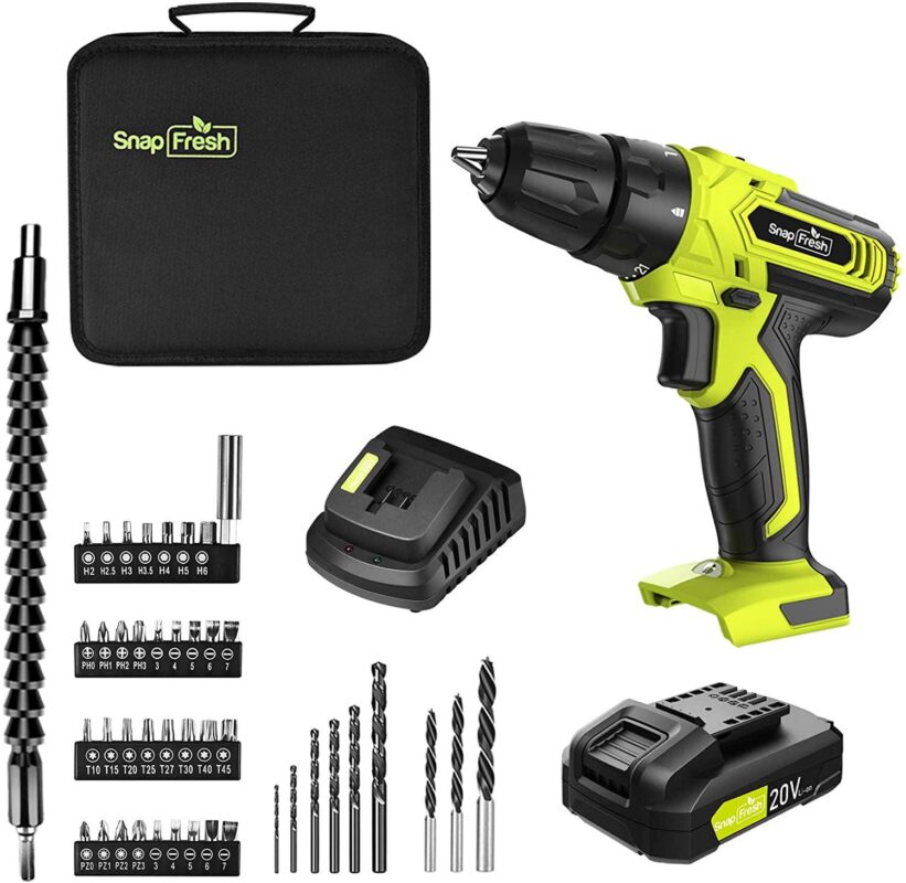 SnapFresh 20V Cordless Drill - 3/8 in Power Drill Set with 2 Variable Speed, 21+1 Torque Setting, LED, 43pcs Drill Bits,impact driver/Drill kit for Home, DIY,2.0Ah Battery and Fast Charger included - Image 6