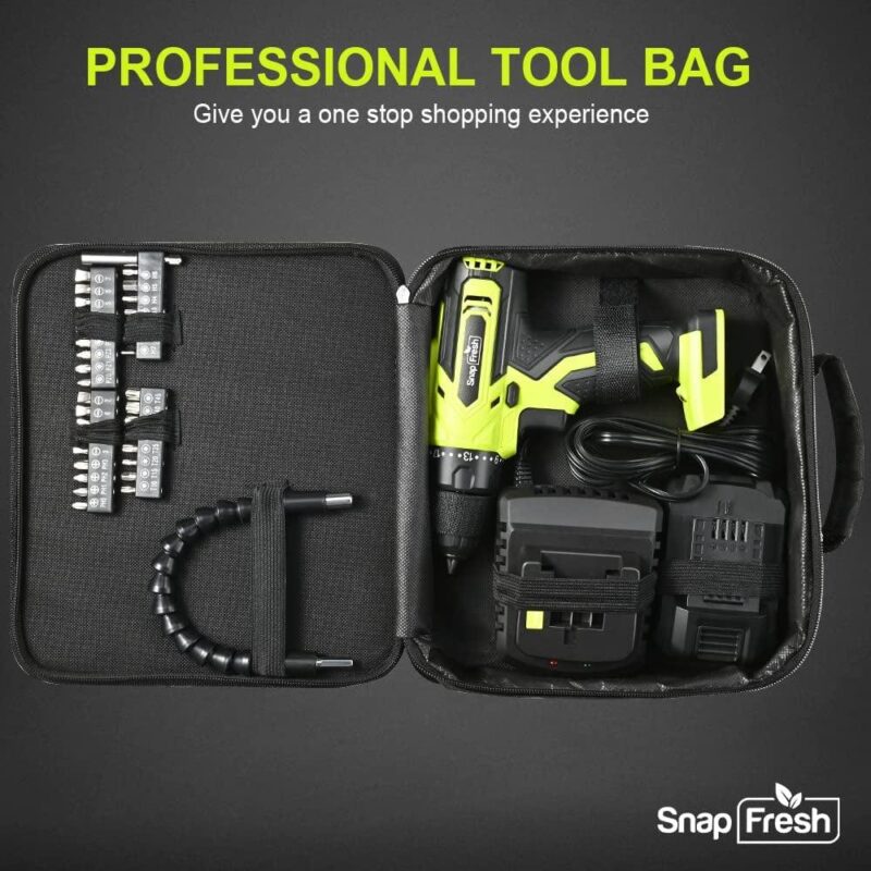 SnapFresh 20V Cordless Drill - 3/8 in Power Drill Set with 2 Variable Speed, 21+1 Torque Setting, LED, 43pcs Drill Bits,impact driver/Drill kit for Home, DIY,2.0Ah Battery and Fast Charger included - Image 8