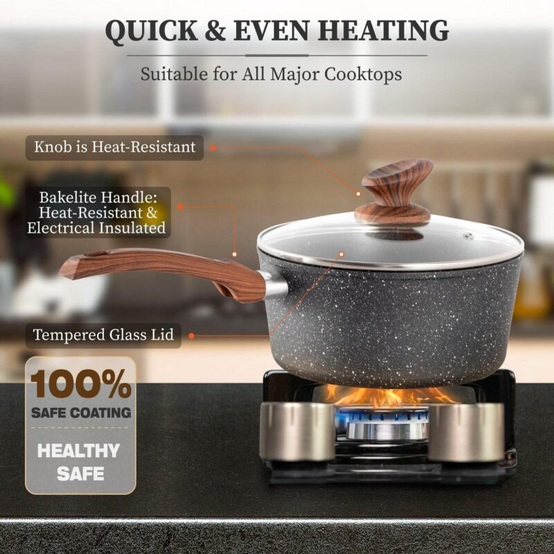 Sophia and William 17 Pieces Cookware and Bakeware Set Granite Non-stick Aluminum Pots and Pans, Black - Image 4