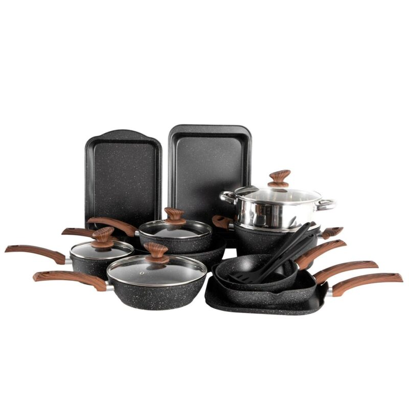 Sophia and William 17 Pieces Cookware and Bakeware Set Granite Non-stick Aluminum Pots and Pans, Black