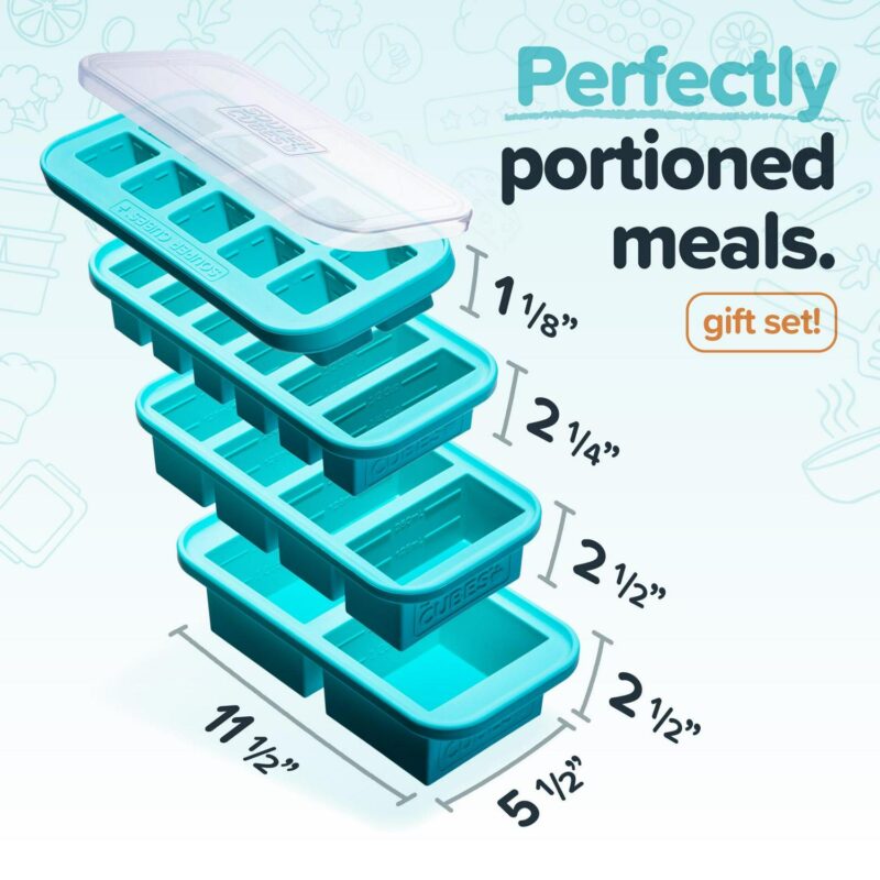 Souper Cubes Gift Set - Kitchen Essentials Set with 2 Tbsp, 1/2 Cup, 1 Cup, and 2 Cup Silicone Freezer Trays With Lids - Image 5