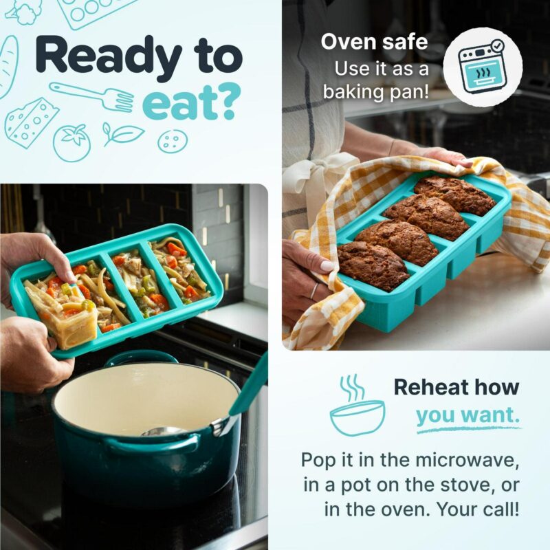 Souper Cubes Gift Set - Kitchen Essentials Set with 2 Tbsp, 1/2 Cup, 1 Cup, and 2 Cup Silicone Freezer Trays With Lids - Image 3