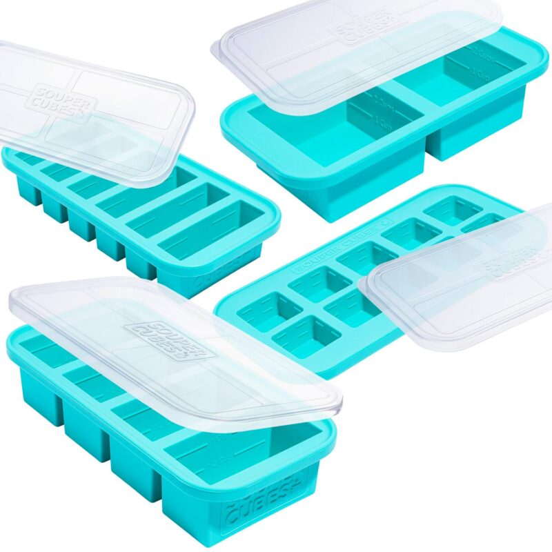 Souper Cubes Gift Set - Kitchen Essentials Set with 2 Tbsp, 1/2 Cup, 1 Cup, and 2 Cup Silicone Freezer Trays With Lids