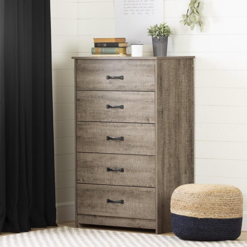 South Shore Tassio Farmhouse 5-Drawers Dresser Weathered Oak