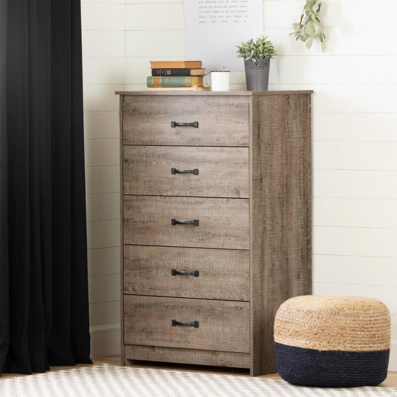 South Shore Tassio Farmhouse 5-Drawers Dresser Weathered Oak - Image 6