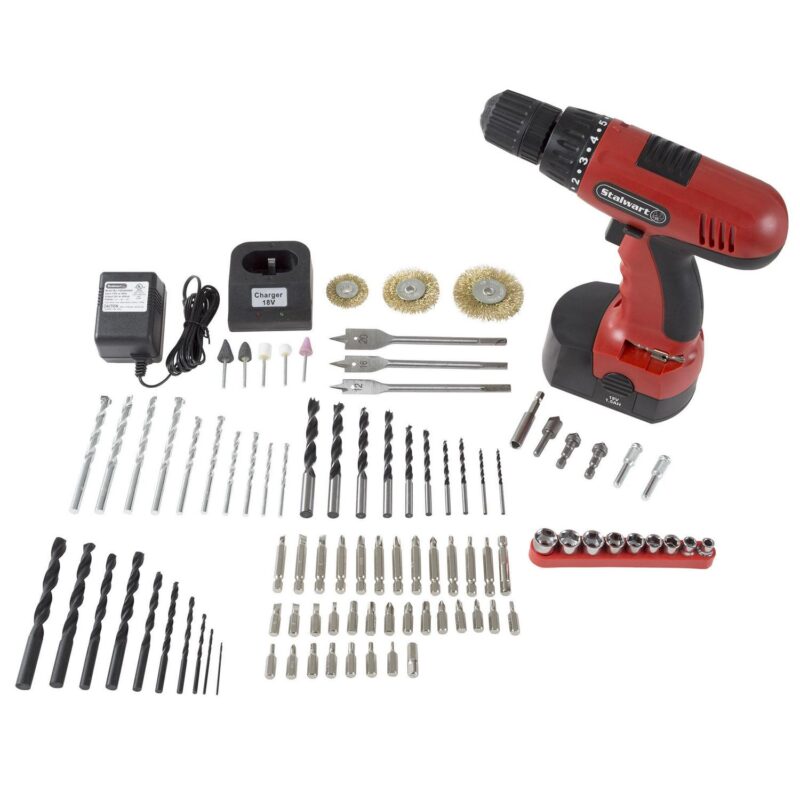 Stalwart 18-Volt Ni-Cad Cordless Drill With 89-Piece Drill Set, W550031 Power Tool Sets