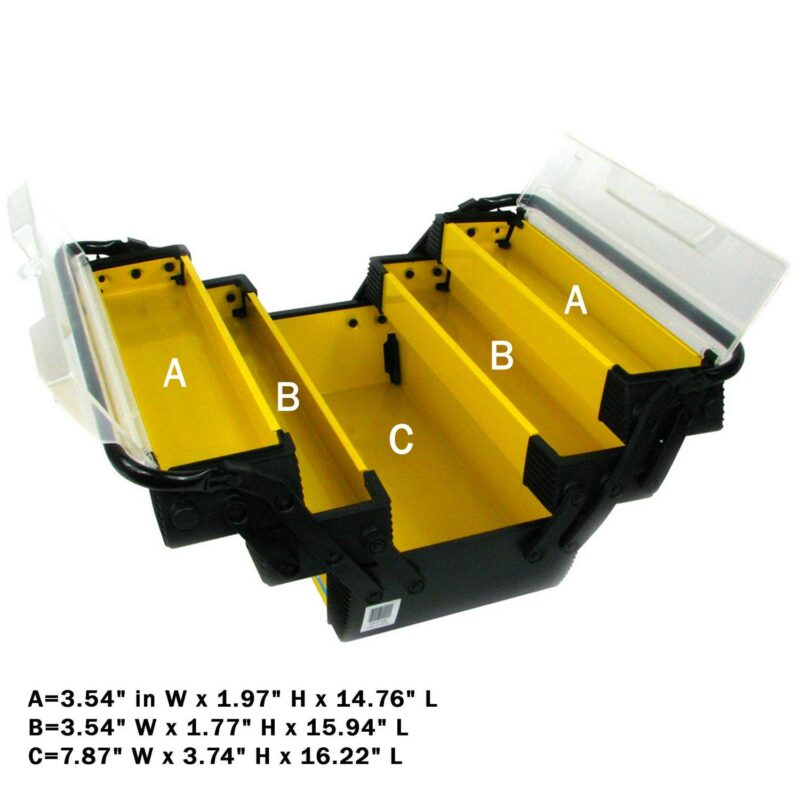 Stalwart 3-Tier Portable Plastic Tool Box with 5 Compartments, Yellow - Image 3