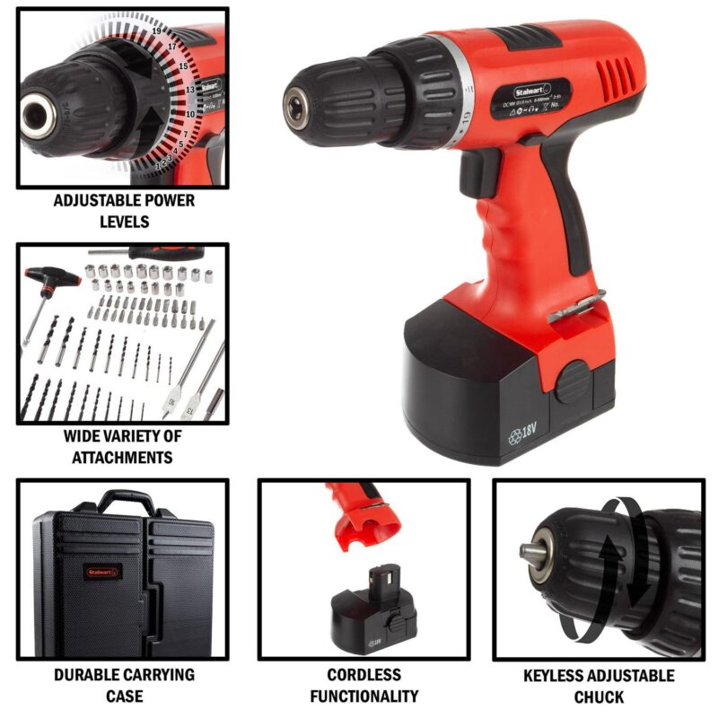 Stalwart 78PC 18V Cordless Drill Set with Bits, Sockets, and Drivers (Red) - Image 3