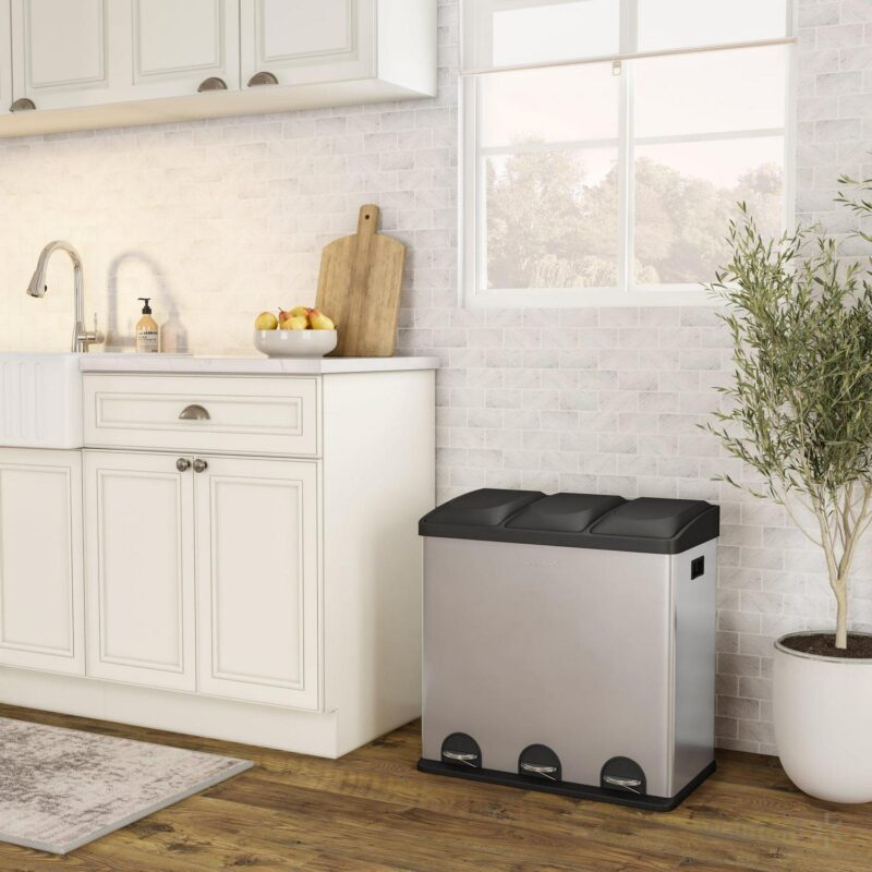 Step N' Sort 3-Compartment Stainless Steel Kitchen Trash and Recycling Bin, 16 gal - Image 12
