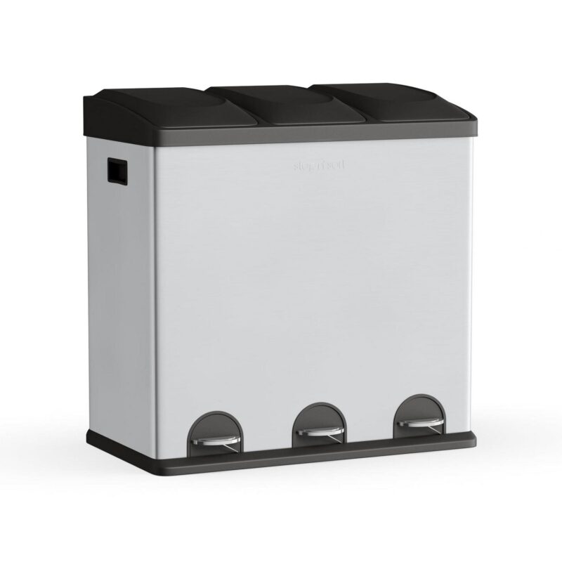 Step N' Sort 3-Compartment Stainless Steel Kitchen Trash and Recycling Bin, 16 gal