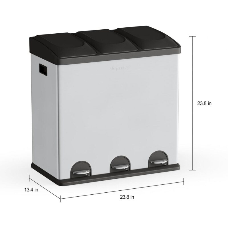 Step N' Sort 3-Compartment Stainless Steel Kitchen Trash and Recycling Bin, 16 gal - Image 2