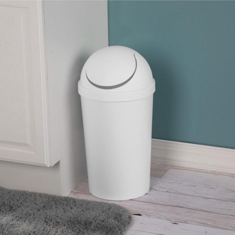 Sterilite 10838006 3 Gallon Round Swing Top Plastic Wastebasket, White (6 Pack) - Image 4