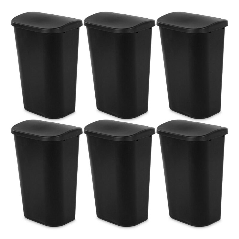 Sterilite 11.3 Gallon Lift Top Lid Wastebasket Trash Can, Black (6 Pack)