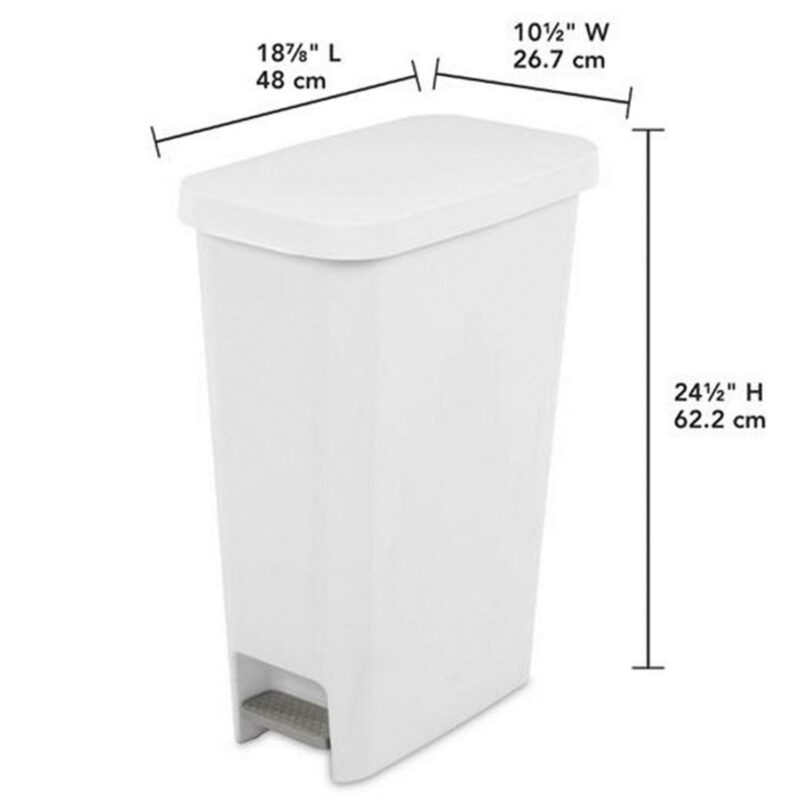 Sterilite 11 Gal Slim StepOn Handsfree Portable Wastebasket, White (4 Pack) - Image 4