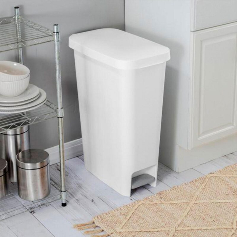 Sterilite 11 Gal Slim StepOn Handsfree Portable Wastebasket, White (4 Pack) - Image 8