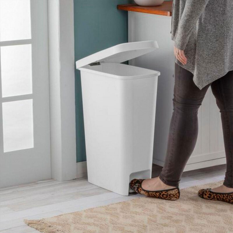 Sterilite 11 Gal Slim StepOn Handsfree Portable Wastebasket, White (4 Pack) - Image 6