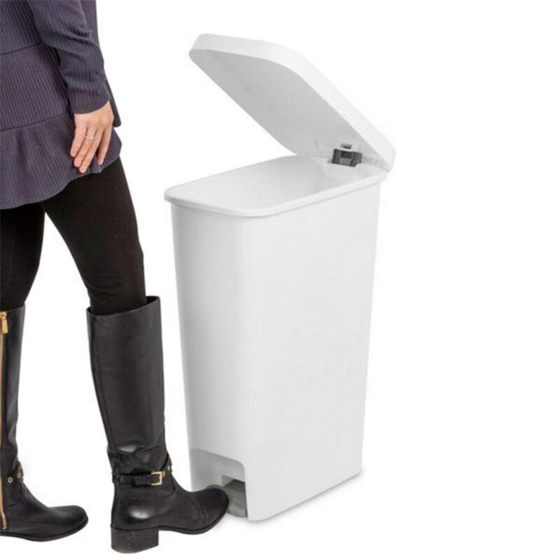 Sterilite 11 Gal Slim StepOn Handsfree Portable Wastebasket, White (4 Pack) - Image 5