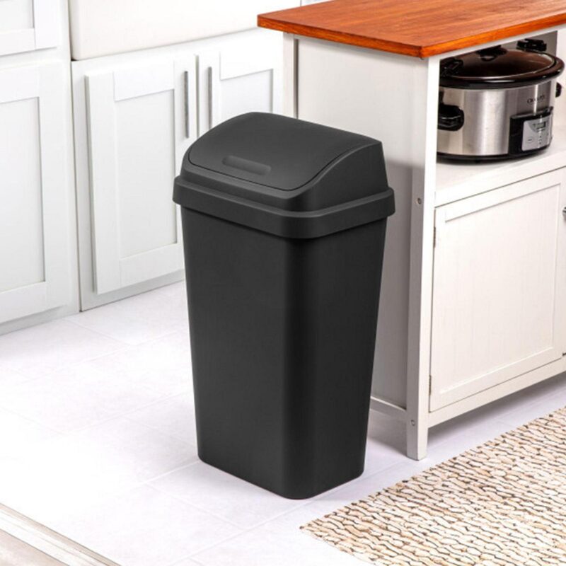 Sterilite 13 Gallon Swing Top Lid Wastebasket Trash Can for Kitchen, Black (16 Pack) - Image 5