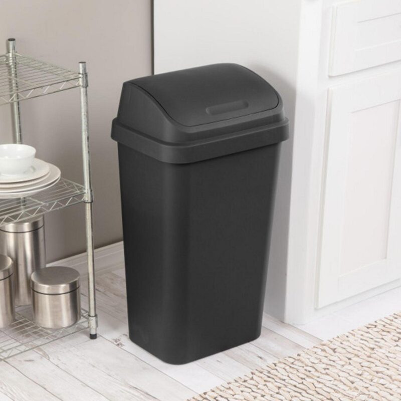 Sterilite 13 Gallon Swing Top Lid Wastebasket Trash Can for Kitchen, Black (16 Pack) - Image 4