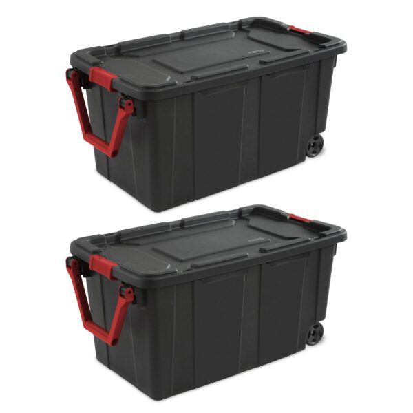 Sterilite 40 Gallon Wheeled Industrial Tote Plastic, Black, Set of 2