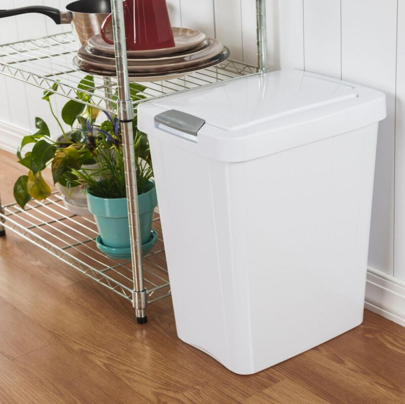Sterilite 7.5 Gallon Trash Can, Plastic Touch Top Office Trash Can, 4 Pack, White - Image 3