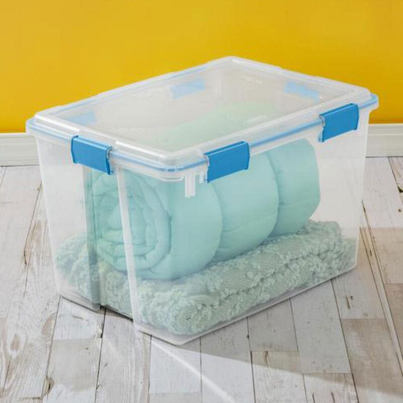 Sterilite 80-Quart Clear Plastic Stackable Storage Bin w/ Clear Gasket Latch Lid - Image 9