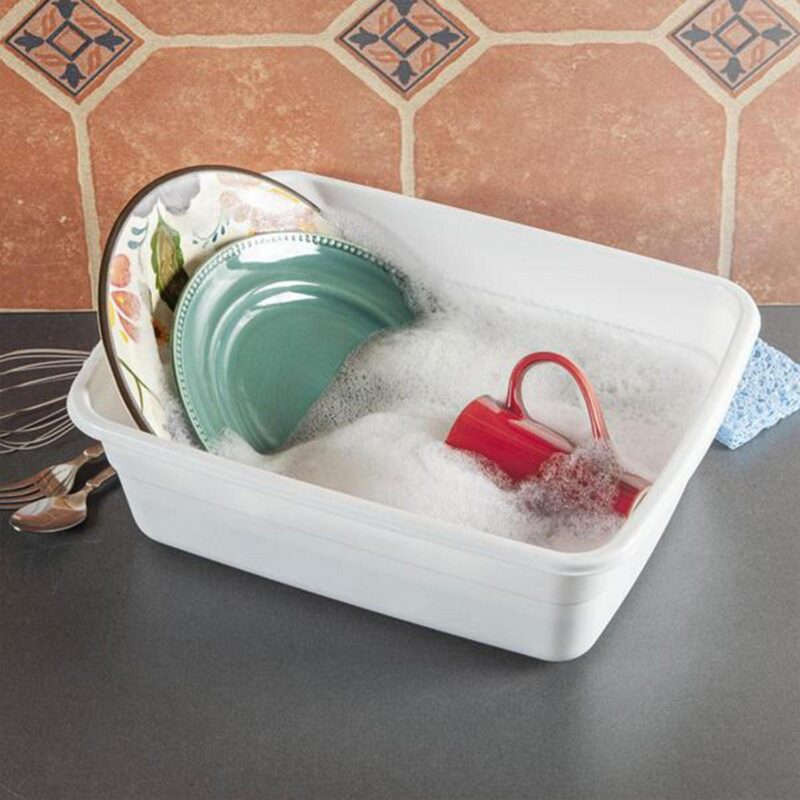 Sterilite Small Portable Rectangle Plastic 8 Qt Dish Pan, White (36 Pack) - Image 3