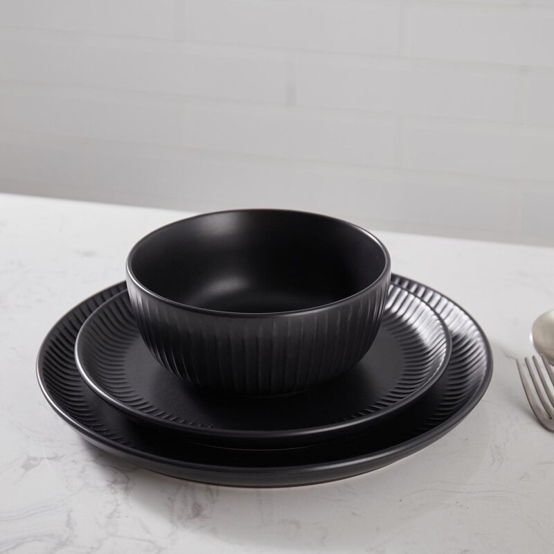 Stone Lain Logan 12-Piece Dinnerware Set Stoneware, Black - Image 4