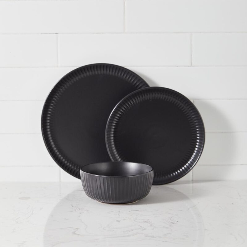 Stone Lain Logan 12-Piece Dinnerware Set Stoneware, Black - Image 2