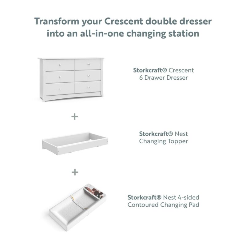 Storkcraft Crescent 6 Drawer Nursery Double Dresser, White - Image 7