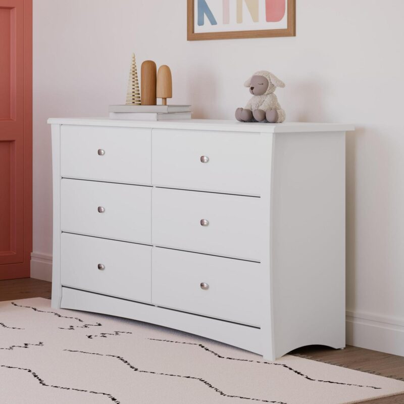 Storkcraft Crescent 6 Drawer Nursery Double Dresser, White - Image 6