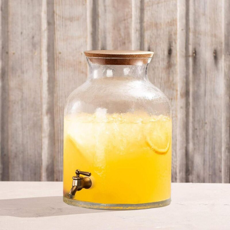 Style Setter, Round, Hammered Clear Glass Drink Dispenser with Spigot and Cork Lid, 2.7-gal - Image 2